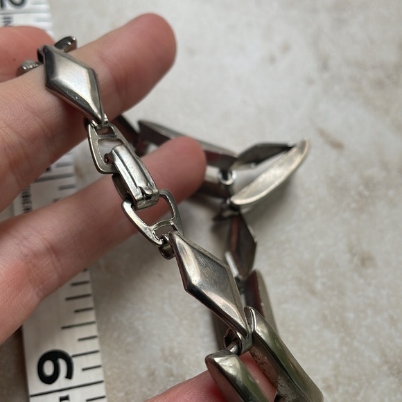 Vintage heavy metal choker necklace geometric diamonds large open links - Picture 4 of 16